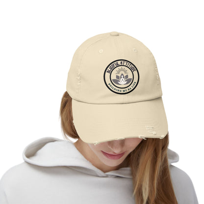 Distressed Cap - Blissful Attitude Lotus Meditation Sun Rays Design