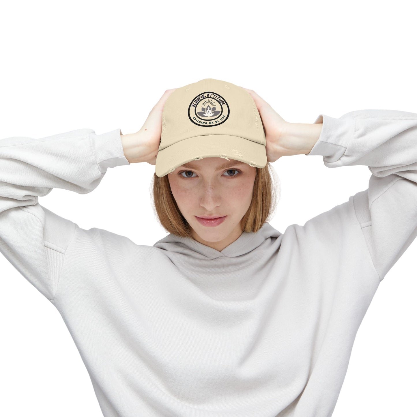 Distressed Cap - Blissful Attitude Lotus Meditation Sun Rays Design