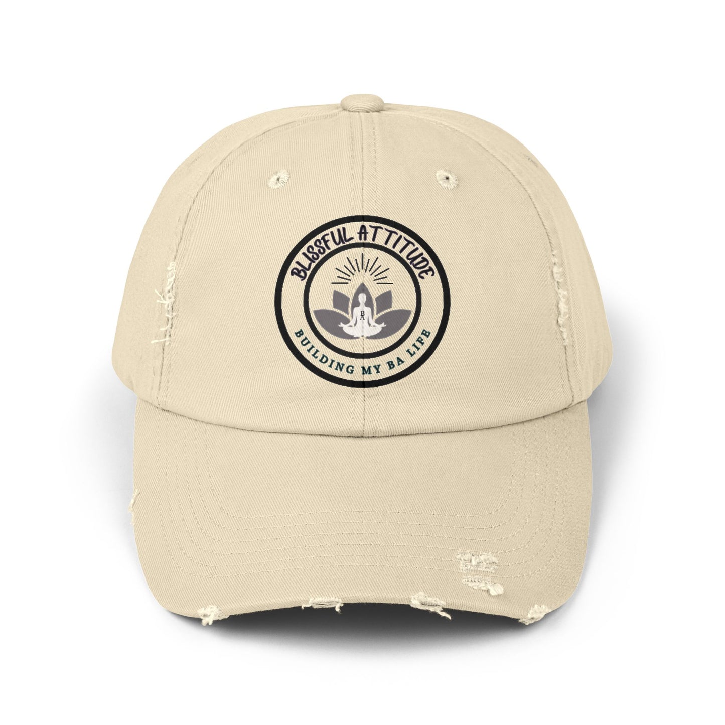 Distressed Cap - Blissful Attitude Lotus Meditation Sun Rays Design