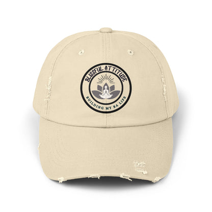 Distressed Cap - Blissful Attitude Lotus Meditation Sun Rays Design