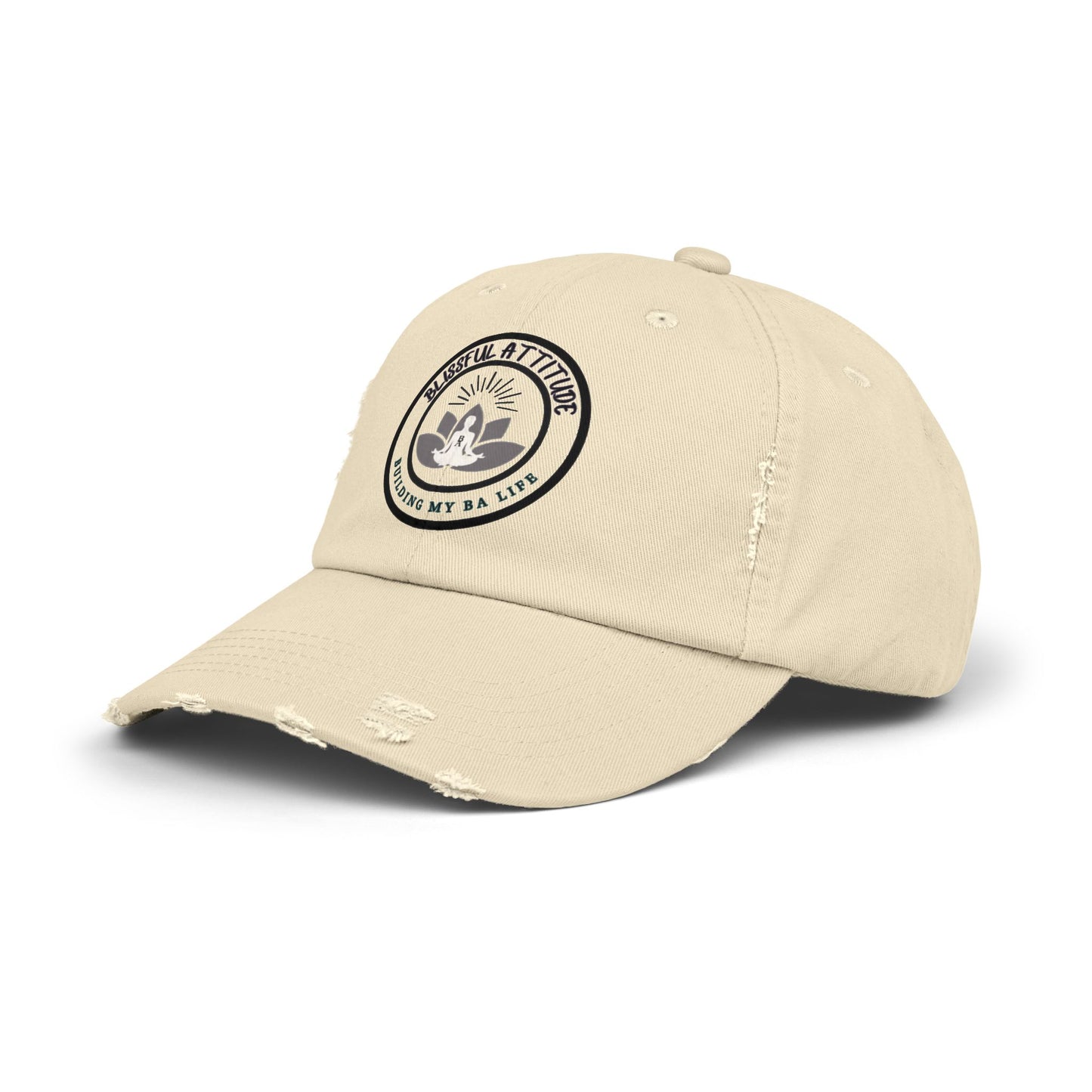 Distressed Cap - Blissful Attitude Lotus Meditation Sun Rays Design